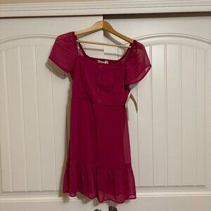Live To Be Spoiled Short Sleeve Dress Small Dark Red NWT Gathered Ruffle Hem